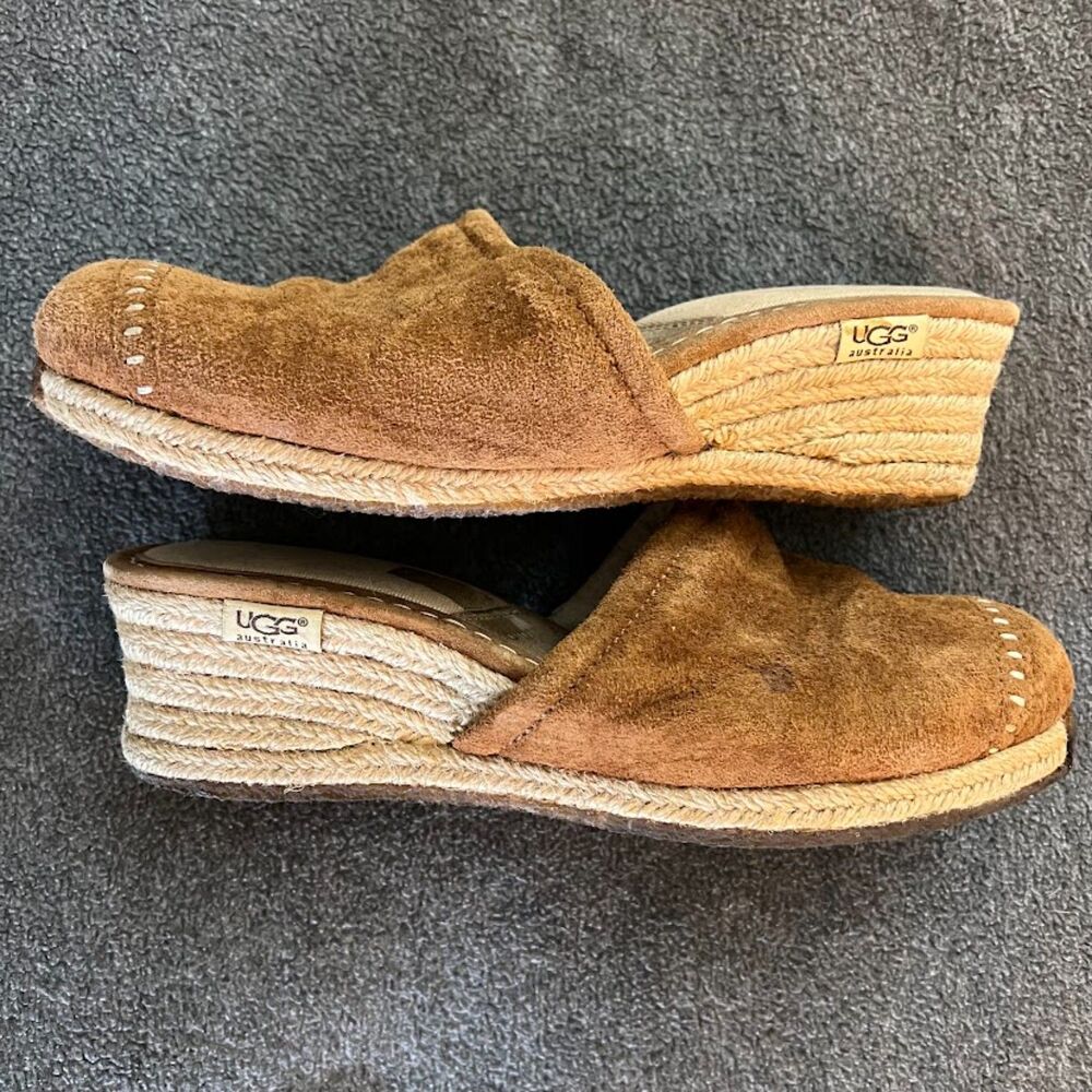 Women's Ugg Brown Suede Wedge Clogs, Size US 8 - Picture 2 of 5